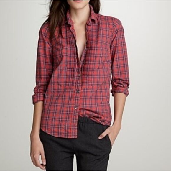 J. Crew Women's Red Plaid Button Down Shirt, size 8 - Picture 2 of 4